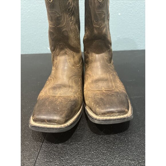 Ariat Brown Leather Cowboy Boots 4LR Youth Kids 10 Square Toe Western 10017313 - Picture 2 of 8